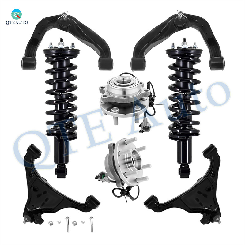 Set of 8 Front Upper and Lower Control Arm Ball Joint-Wheel Hub Bearing Assembly-Quick Complete Strut-Coil Spring Assembly For 2005-2015 Nissan Xterra