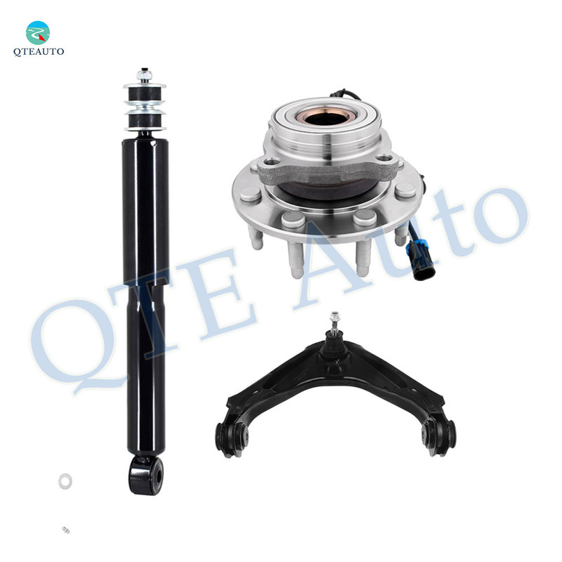 Set of 3 Front Upper Control Arm Ball Joint-Wheel Hub Bearing Assembly-Shock Absorber Replacement For 2007 GMC Sierra 3500 Classic