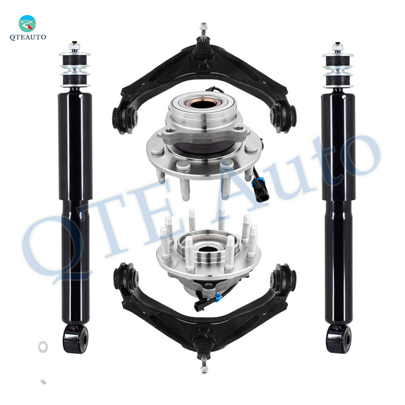 Set of 6 Front Upper Control Arm Ball Joint-Wheel Hub Bearing Assembly-Shock Absorber Replacement For 2001-2006 Chevrolet Silverado 2500 HD