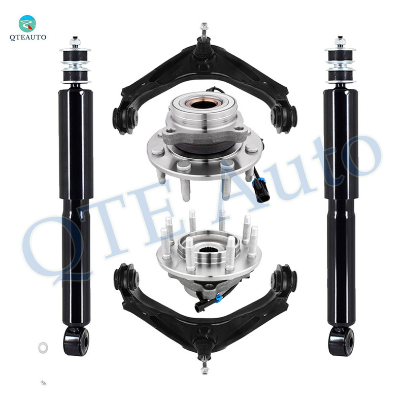 Set of 6 Front Upper Control Arm Ball Joint-Wheel Hub Bearing Assembly-Shock Absorber Replacement For 2001-2006 GMC Sierra 2500 HD Monotube Performance Upgrade