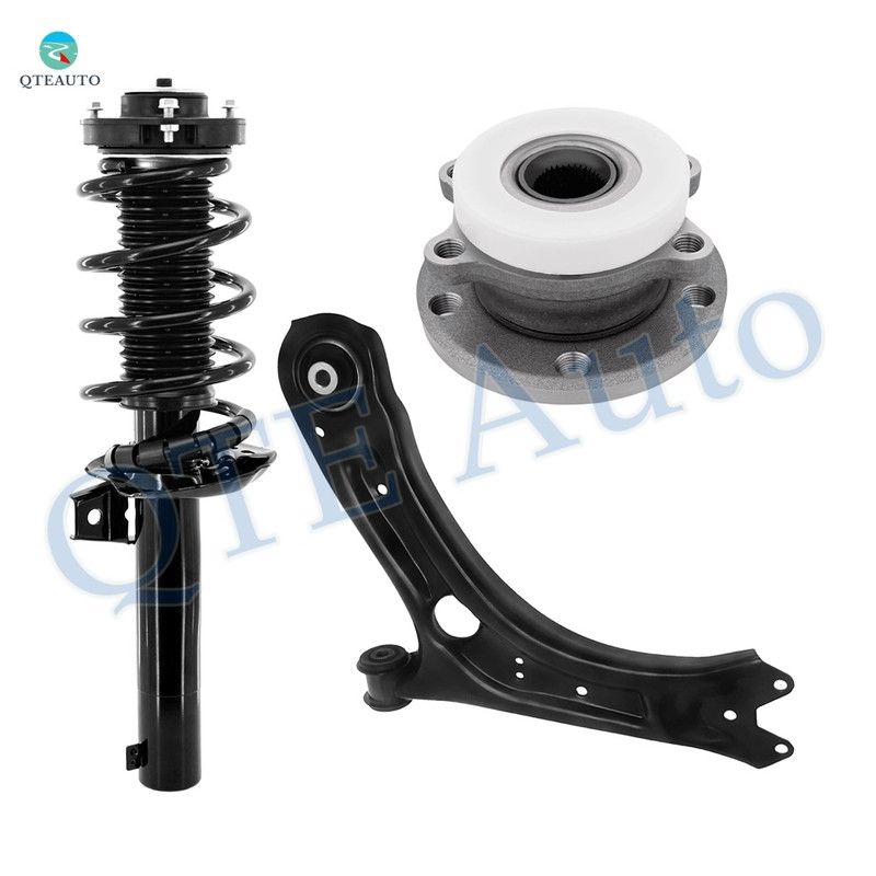 Set of 3 Front Right Lower Control Arm Ball Joint-Wheel Hub Bearing Assembly-Quick Complete Strut-Coil Spring Assembly For 2012-2018 Volkswagen Passat
