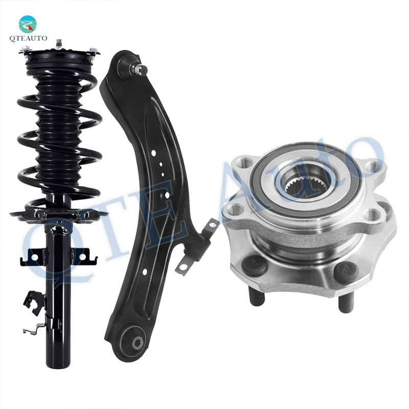 Set of 3 Front Left Lower Control Arm Ball Joint-Wheel Hub Bearing Assembly-Quick Complete Strut-Coil Spring Assembly Replacement For 2014-2020 Nissan Rogue FWD