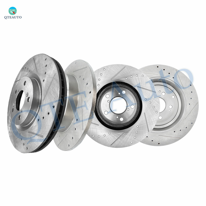Set of 4 Front 330mm Rear 333.8mm Drilled Slotted Disc Brake Rotors For 2007-2013 Acura MDX, 2010-2013 Acura ZDX, 2009-2015 Honda Pilot, Automotive Replacement Brake Rotors