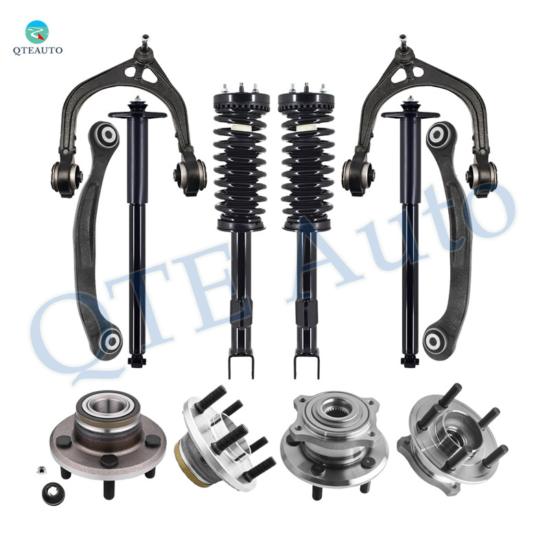 Set of 12 Front Upper Control Arm Ball Joint-Wheel Hub Bearing Assembly-Quick Complete Strut-Coil Spring Assembly-Rear Upper Rearward Control Arm-Wheel Hub Bearing Assembly-Complete Shock Absorber Kit For 2006-2009 Dodge Charger