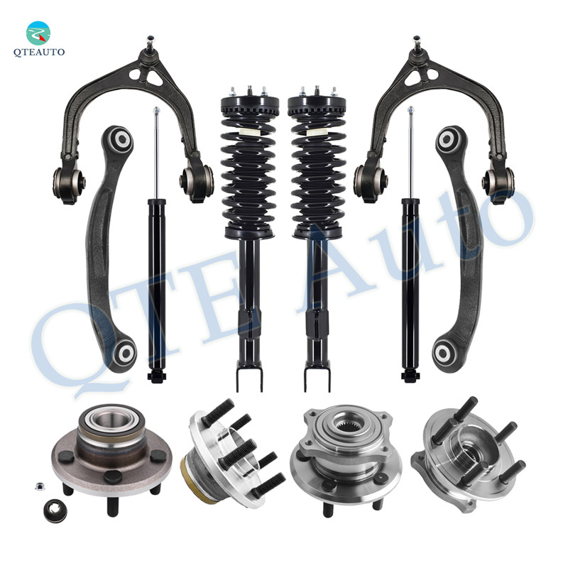 Set of 12 Front Upper Control Arm Ball Joint-Wheel Hub Bearing Assembly-Quick Complete Strut-Coil Spring Assembly-Rear Upper Rearward Control Arm-Wheel Hub Bearing Assembly-Shock Absorber For 2005-2008 Dodge Magnum Non-Adjustable Type