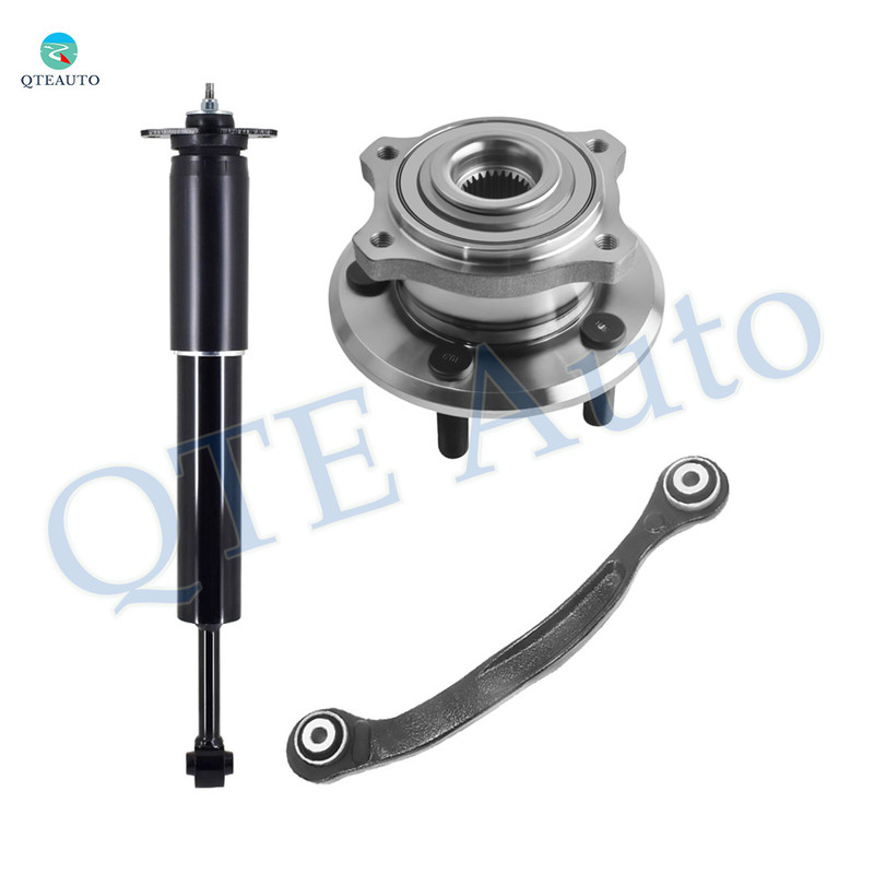 Set of 3 Rear Right Upper Rearward Control Arm-Wheel Hub Bearing Assembly-Shock Absorber For 2005-2009 Chrysler 300 w/ Self Leveling Suspension