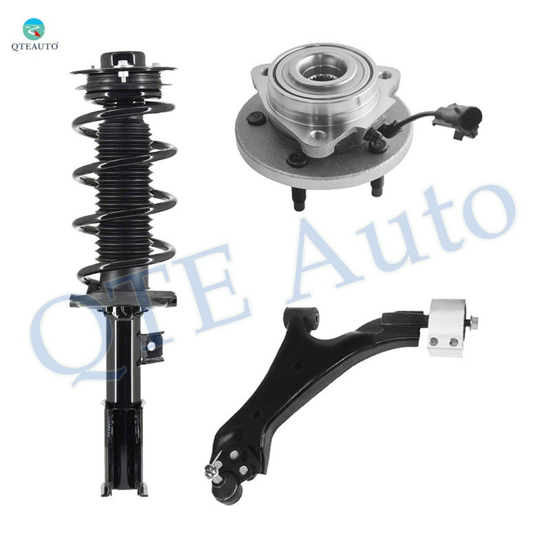 Set of 3 Front Left Lower Control Arm Ball Joint-Wheel Hub Bearing Assembly-Quick Complete Strut-Coil Spring Assembly For 2012-2015 Chevrolet Captiva Sport