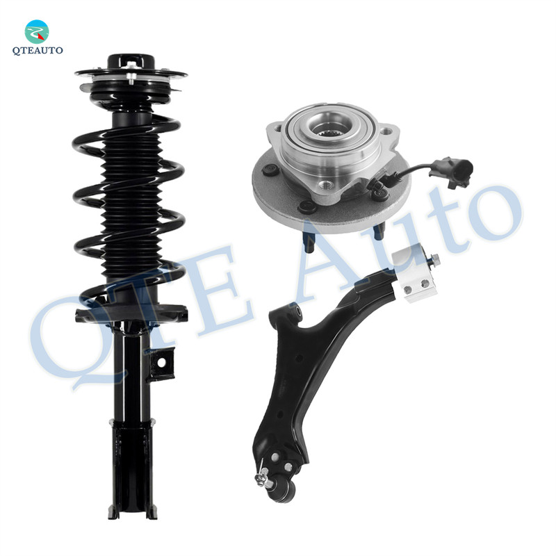 Set of 3 Front Left Lower Control Arm Ball Joint-Wheel Hub Bearing Assembly-Quick Complete Strut-Coil Spring Assembly For 2008-2010 Saturn VUE FWD