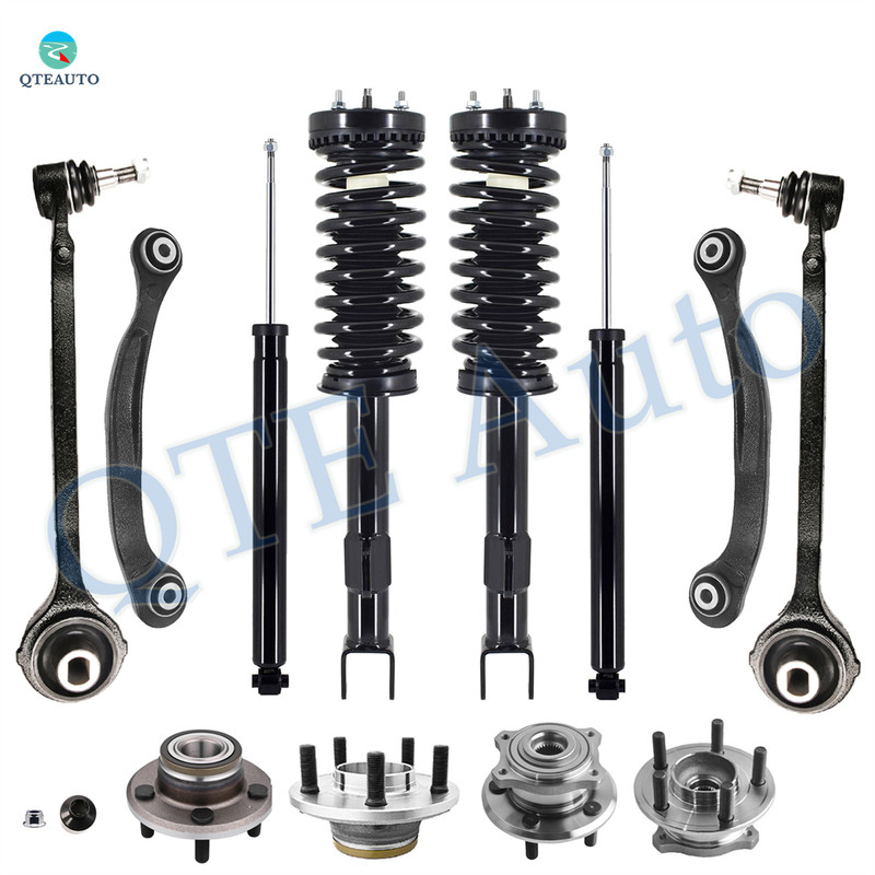 Set of 12 Front Lower Forward Control Arm Ball Joint-Wheel Hub Bearing Assembly-Quick Complete Strut-Coil Spring Assembly-Rear Upper Rearward Control Arm-Wheel Hub Bearing Assembly-Shock Absorber For 2007-2009 Dodge Charger
