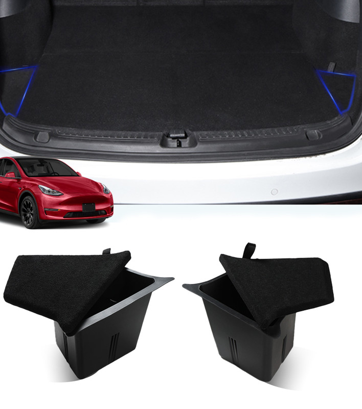 Trunk Storage Bins for Tesla Model Y 2020-2025, Trunk Organizer Set of 2 Side Buckets with Lid, Model Y Accessories Excl. Juniper