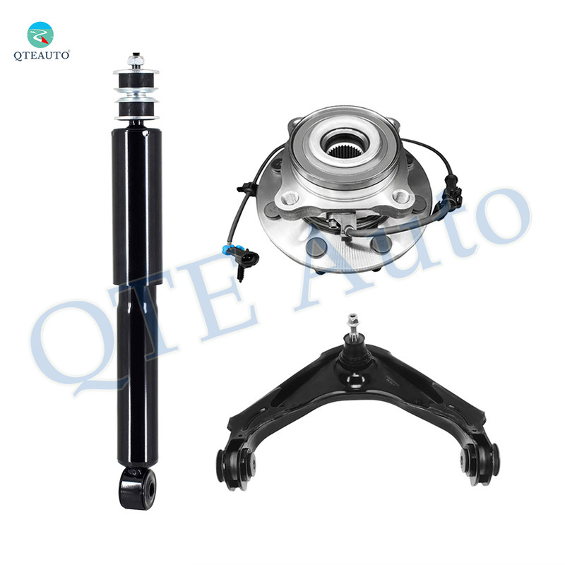 Set of 3 Front Upper Wheel Hub Bearing Assembly-Control Arm Ball Joint-Shock Absorber For 2001-2003 Chevrolet Silverado 3500
