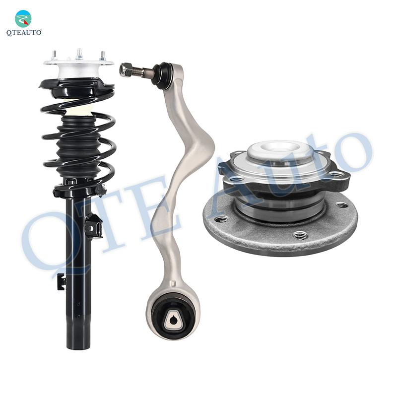 Set of 3 Front Right Lower Forward Control Arm Ball Joint-Wheel Hub Bearing Assembly-Quick Complete Strut-Coil Spring Assembly For 2012 2013 BMW 135I w/ Sport Suspension