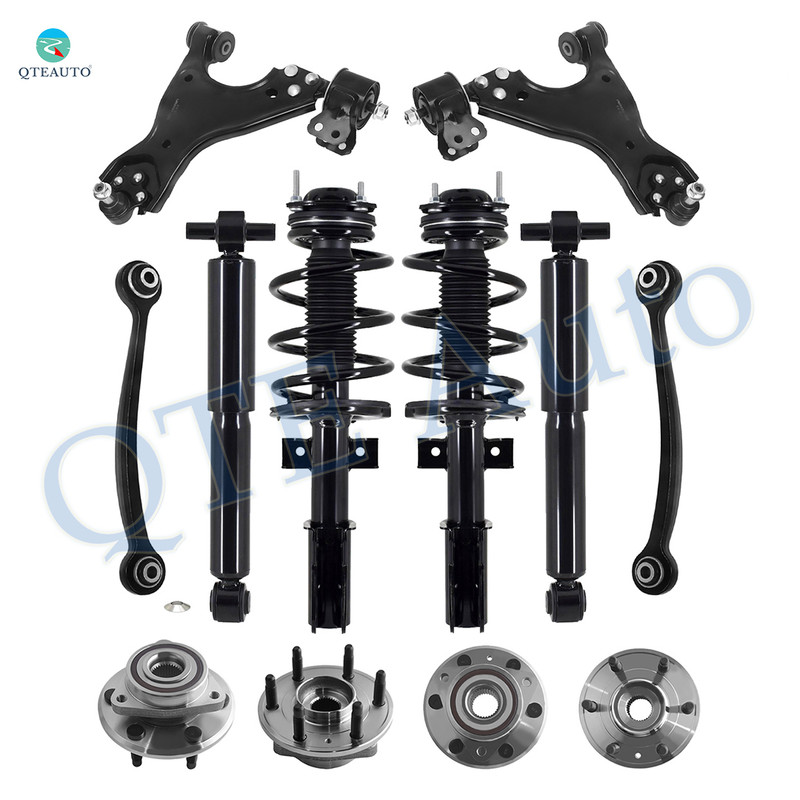 Set of 12 Front Lower Control Arm Ball Joint-Wheel Hub Bearing Assembly-Quick Complete Strut-Coil Spring Assembly-Rear Upper Forward Control Arm-Wheel Hub Bearing Assembly-Shock Absorber For 2008-2012 Buick Enclave