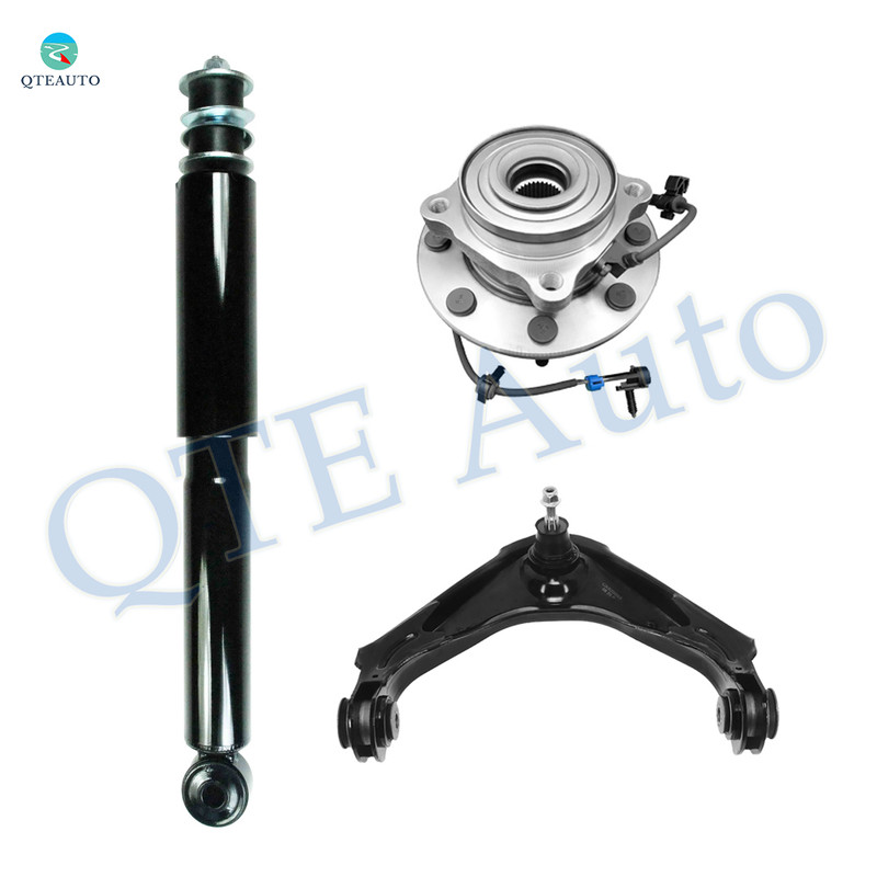 Set of 3 Front Upper Wheel Hub Bearing Assembly-Control Arm Ball Joint-Shock Absorber For 2002 2003 Chevrolet Avalanche 2500