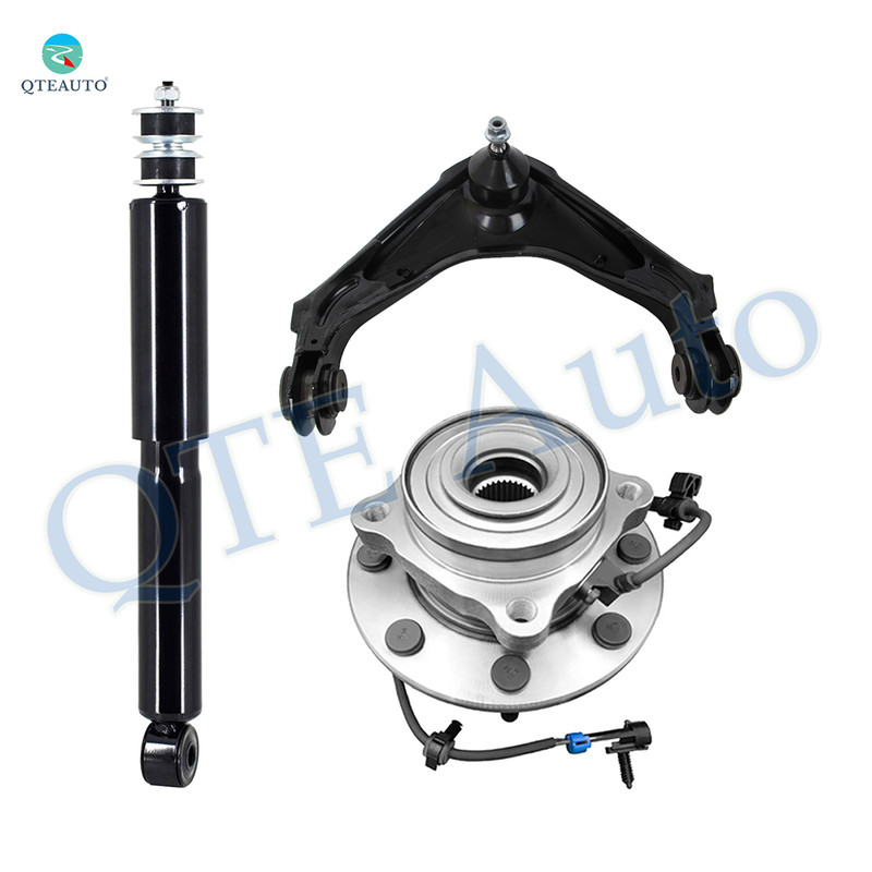 Set of 3 Front Upper Wheel Hub Bearing Assembly-Control Arm Ball Joint-Shock Absorber For 2002 2003 Chevrolet Avalanche 2500