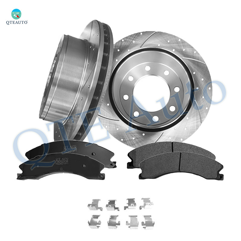 Set of 6 330mm Rear Drilled Slotted Brake Disc Rotors-Ceramic Brake Pad Kit For 2009-2019 Chevrolet Express 3500