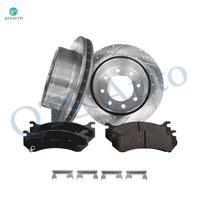 Set of 6 330mm Rear Drilled Slotted Brake Disc Rotors-D785 7653 Ceramic Brake Pad Kit For 2005 2006 GMC Sierra 1500 HD