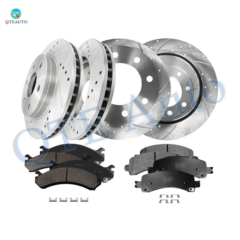 Set of 12 Front 331mm-Rear 330mm Drilled Slotted Brake Disc Rotors-Ceramic Brake Pad Kit For 2006-2008 GMC Savana 2500