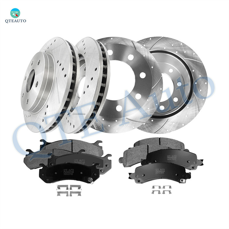 Set of 12 Front 331mm-Rear 330mm Drilled Slotted Brake Disc Rotors-Ceramic Brake Pad Kit For 2003-2006 Chevrolet Express 2500 6 Stud Wheel