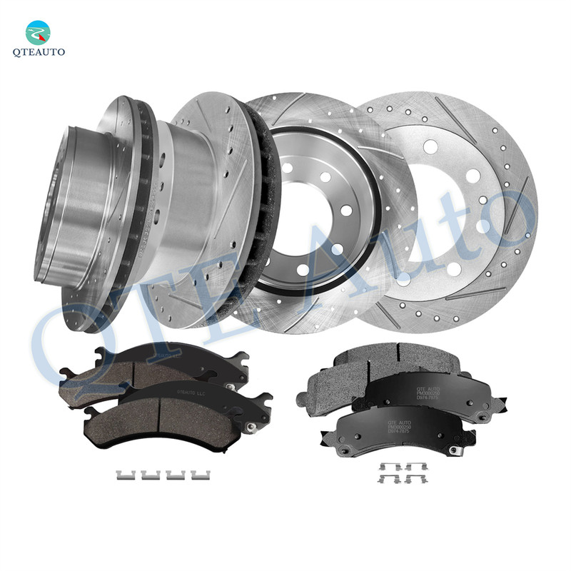 Set of 12 Front 325mm-Rear 330mm Drilled Slotted Brake Disc Rotors-Ceramic Brake Pad Kit For 2006-2013 2015-2017 GMC Savana 2500