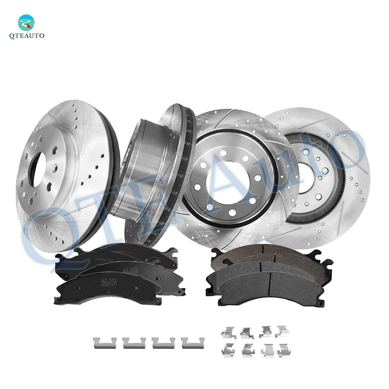 Set of 12 Front 329.95mm-Rear 330mm Drilled Slotted Brake Disc Rotors-D784 7652 Ceramic Brake Pad Kit For 2011 2012 Chevrolet Express 3500