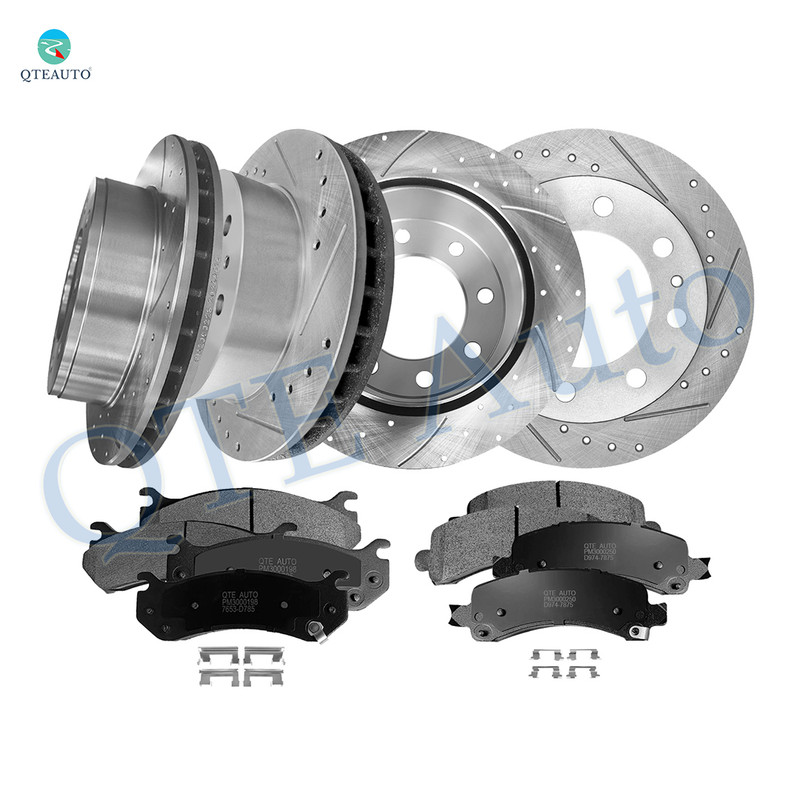 Set of 12 Front 325mm-Rear 330mm Drilled Slotted Brake Disc Rotors-Ceramic Brake Pad Kit For 2003-2007 GMC Savana 2500