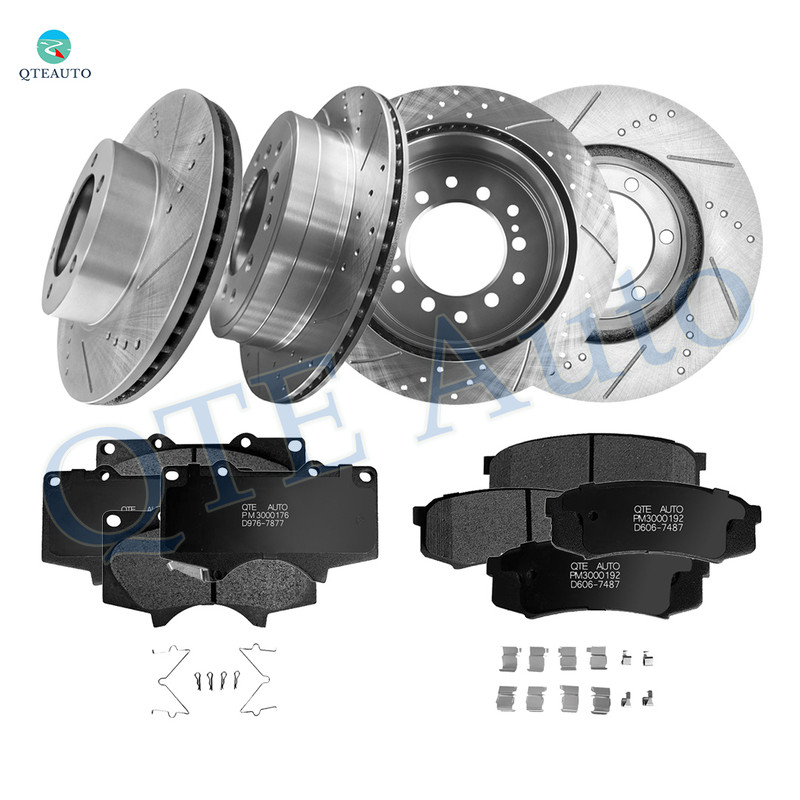 Set of 12 Front 319mm-Rear 312mm Drilled Slotted Brake Disc Rotors-Ceramic Brake Pad Kit For 2003-2007 Toyota Sequoia