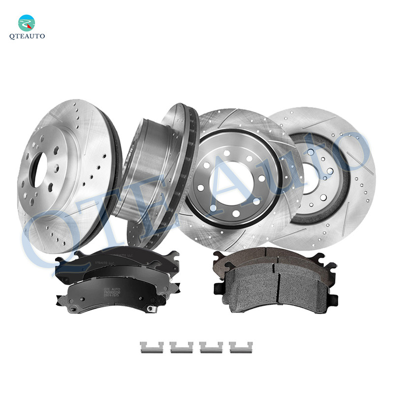 Set of 12 Front 329.95mm-Rear 330mm Drilled Slotted Brake Disc Rotors-Ceramic Brake Pad Kit For 2011 2012 Chevrolet Express 3500