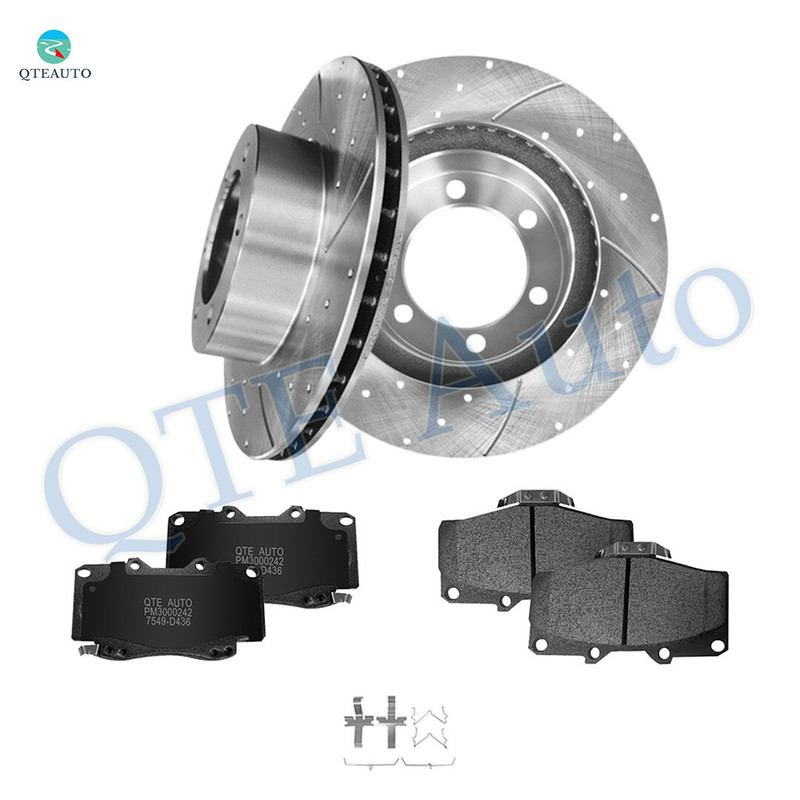 Set of 6 Front 319mm Drilled Slotted Brake Disc Rotors-Ceramic Brake Pad Kit For 2004 Toyota Tacoma