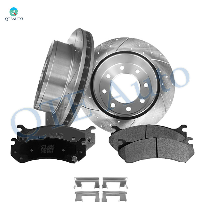 Set of 6 330mm Rear Drilled Slotted Brake Disc Rotors-Ceramic Brake Pad Kit For 2003 2004 GMC Sierra 2500