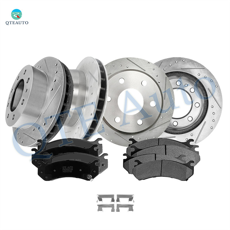 Set of 12 Front 325mm-Rear 330.2mm Drilled Slotted Brake Disc Rotors-Ceramic Brake Pad Kit For 2001 Chevrolet Silverado 1500