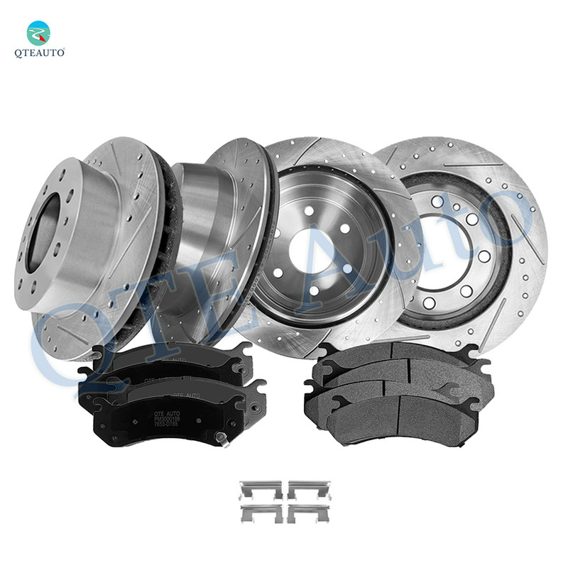 Set of 12 Front 325mm-Rear 325mm Drilled Slotted Brake Disc Rotors-Ceramic Brake Pad Kit For 2001 Chevrolet Silverado 1500