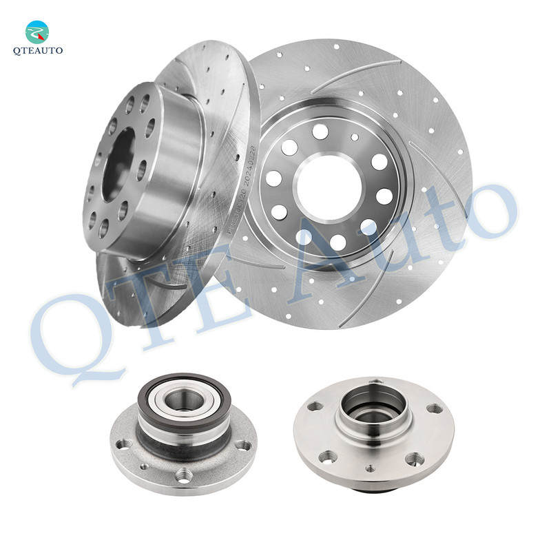 Set of 4 260mm Rear Drilled Slotted Brake Disc Rotors-Wheel Hub Bearing Assembly For 2005-2010 Volkswagen Jetta