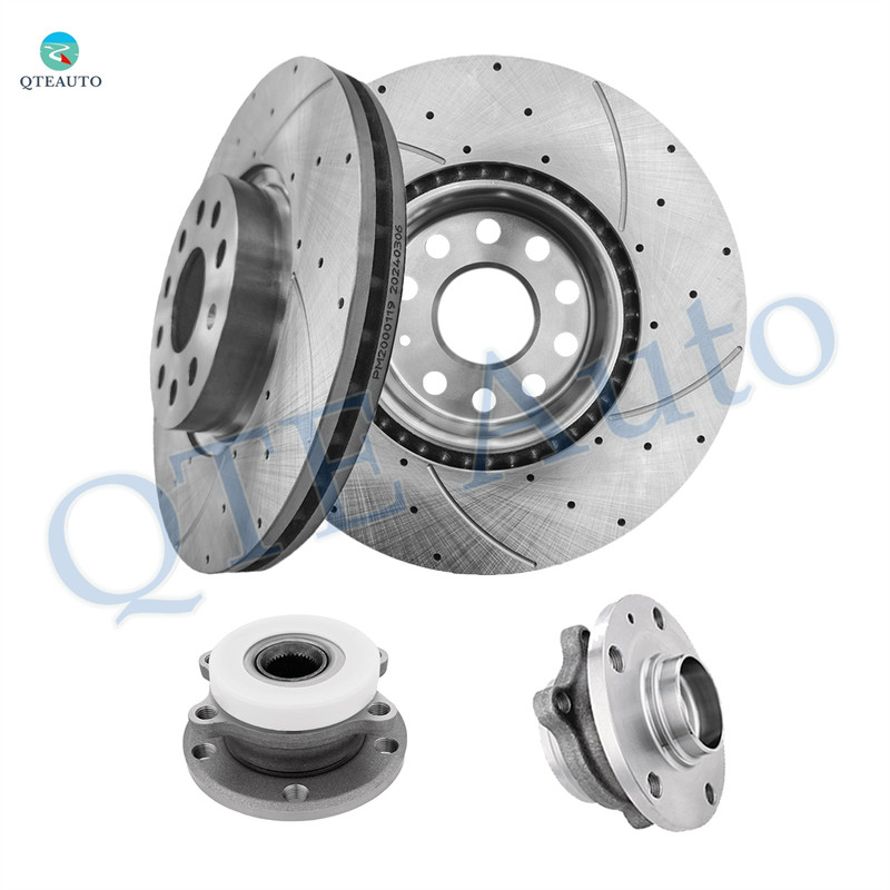 Set of 4 312mm Front Drilled Slotted Brake Disc Rotors-Wheel Hub Bearing Assembly For 2012-2017 Volkswagen Beetle