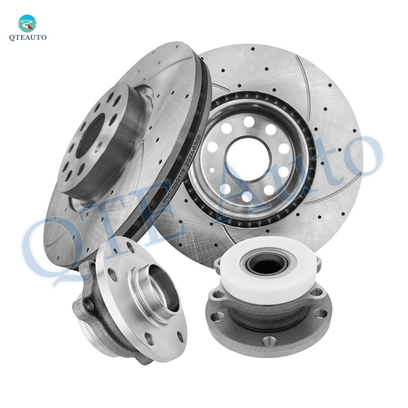 Set of 4 312mm Front Drilled Slotted Brake Disc Rotors-Wheel Hub Bearing Assembly For 2011-2016 Volkswagen EOS