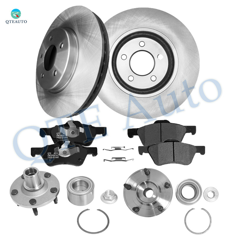 Set of 8 Front 303mm Brake Disc Rotors-Ceramic Brake Pad Kit-Wheel Hub Bearing Assembly For 2005-2011 Mercury Mariner