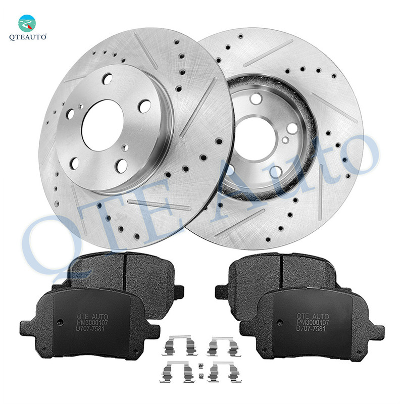 Set of 6 Front 275mm Drilled Slotted Brake Disc Rotors-Ceramic Brake Pad Kit For 1999-2003 Toyota Solara