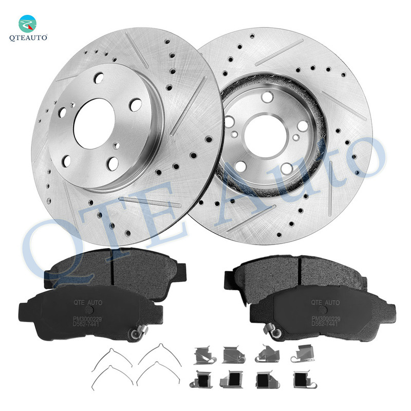 Set of 6 Front 275mm Drilled Slotted Brake Disc Rotors-Ceramic Brake Pad Kit For 1992 1993 Lexus ES300