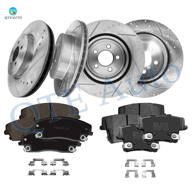 Set of 12 Front 345mm-Rear 320mm Drilled Slotted Brake Disc Rotors-Ceramic Brake Pad Kit For 2011 Dodge Charger