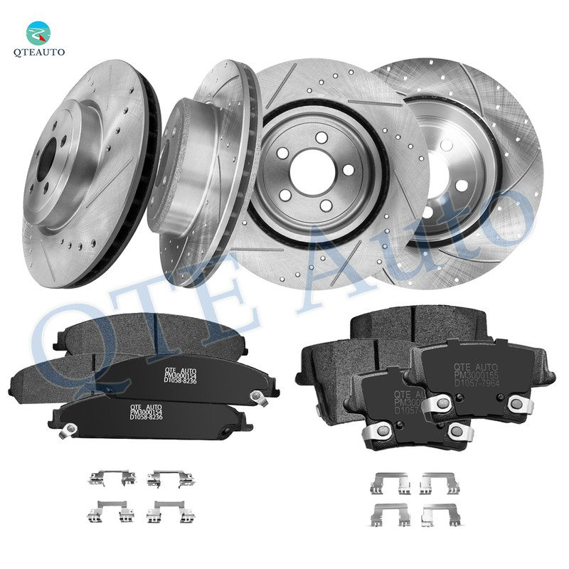 Set of 12 Front 345mm-Rear 320mm Drilled Slotted Brake Disc Rotors-Ceramic Brake Pad Kit For 2006-2010 Dodge Charger Rear D1057 7964