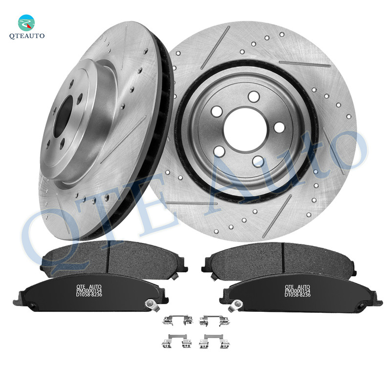 Set of 6 Front 345mm Drilled Slotted Brake Disc Rotors-Ceramic Brake Pad Kit For 2005-2008 Dodge Magnum