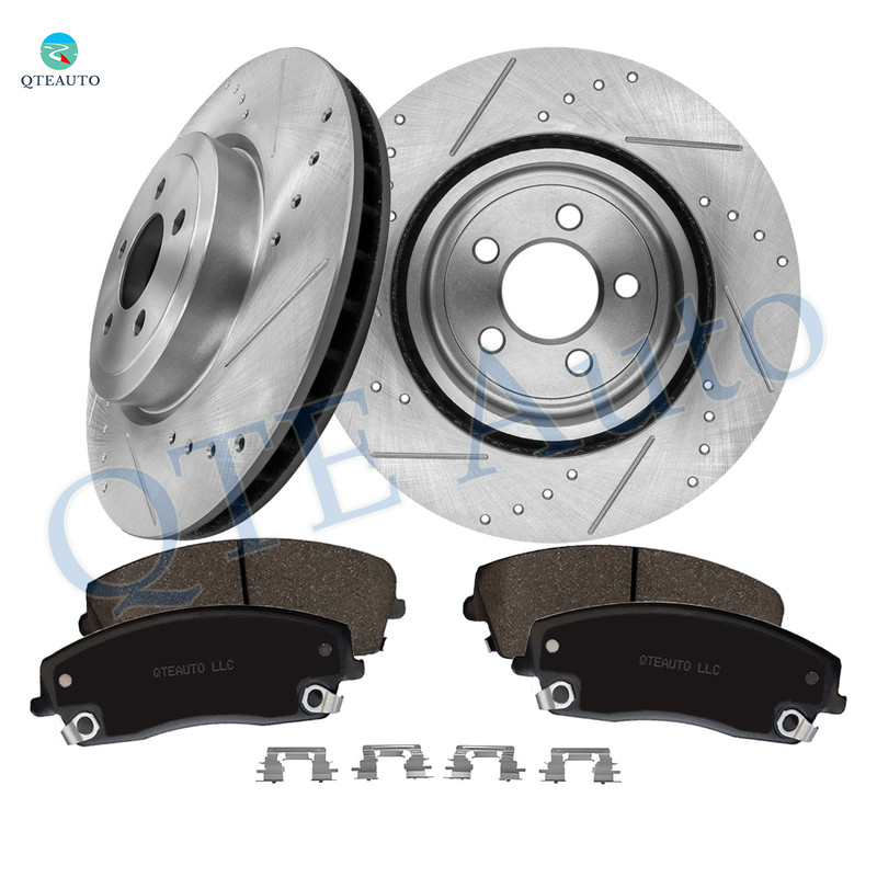 Set of 6 Front 345mm Drilled Slotted Brake Disc Rotors-Ceramic Brake Pad Kit For 2008 Dodge Magnum