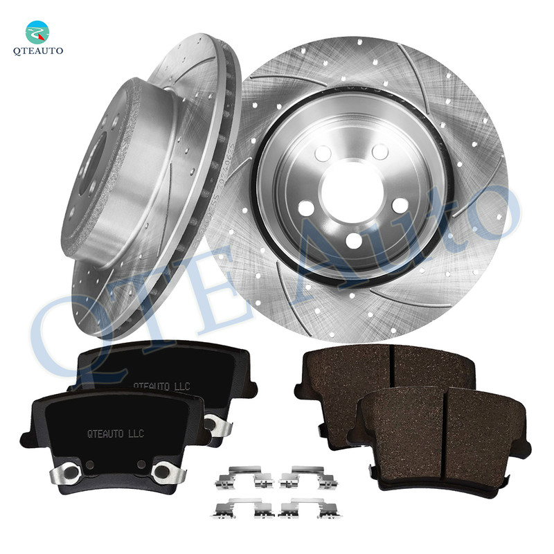 Set of 6 Rear 320mm Drilled Slotted Brake Disc Rotors-Ceramic Brake Pad Kit For 2006-2008 Chrysler 300