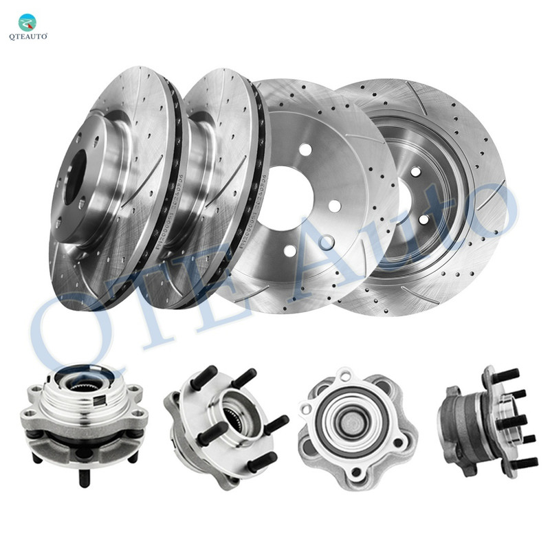 Set of 8 Front 296mm-Rear 291.5mm Drilled Slotted Brake Disc Rotors-Wheel Hub Bearing Assembly For 2013-2017 Nissan Altima