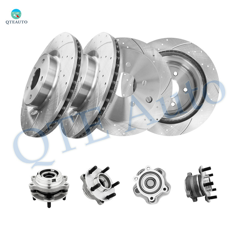 Set of 8 Front 320mm-Rear 308mm Drilled Slotted Brake Disc Rotors-Wheel Hub Bearing Assembly For 2013-2015 2017 Nissan Pathfinder