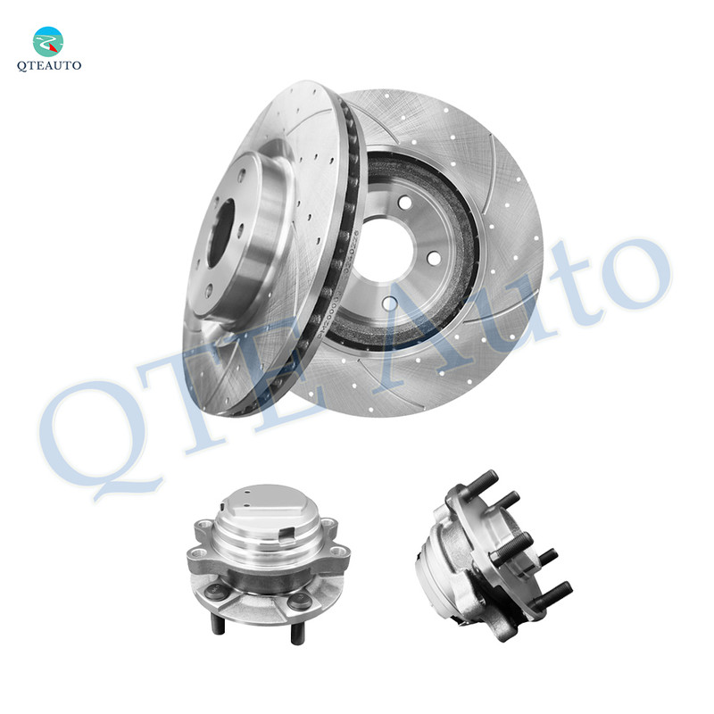 Set of 4 Front 320mm Drilled Slotted Brake Disc Rotors-Wheel Hub Bearing Assembly For 2017-2022 Infiniti Q60
