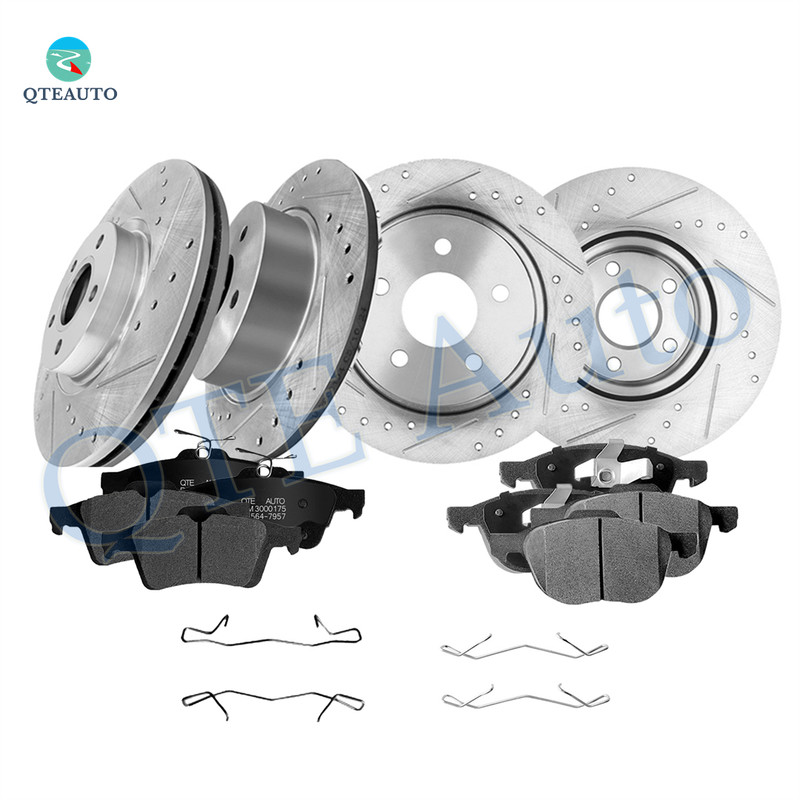 Set of 12 Front 320mm-Rear 280mm Drilled Slotted Brake Disc Rotors-Ceramic Brake Pad Kit For 2013-2016 Ford Escape L4