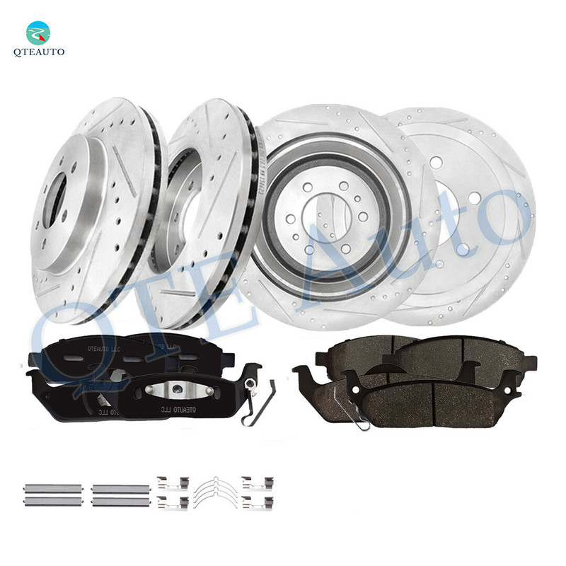 Set of 12 Front 330mm-Rear 348mm Drilled Slotted Brake Disc Rotors-Ceramic Brake Pad Kit For 2006-2008 Lincoln Mark LT