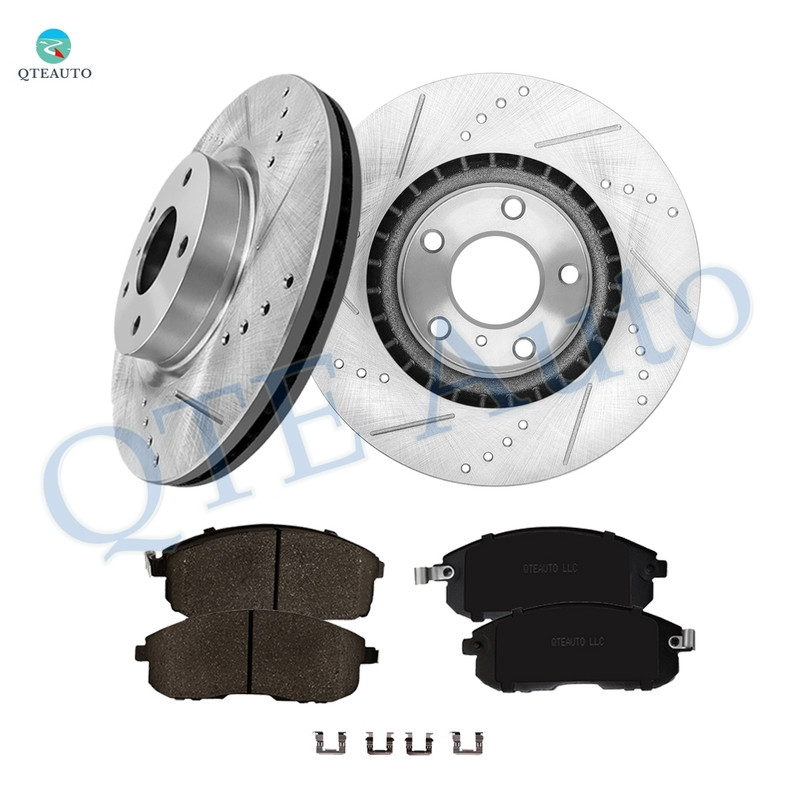 Set of 6 Front 295.5mm Drilled Slotted Brake Disc Rotors-Ceramic Brake Pad Kit For 2003-2005 Infiniti G35