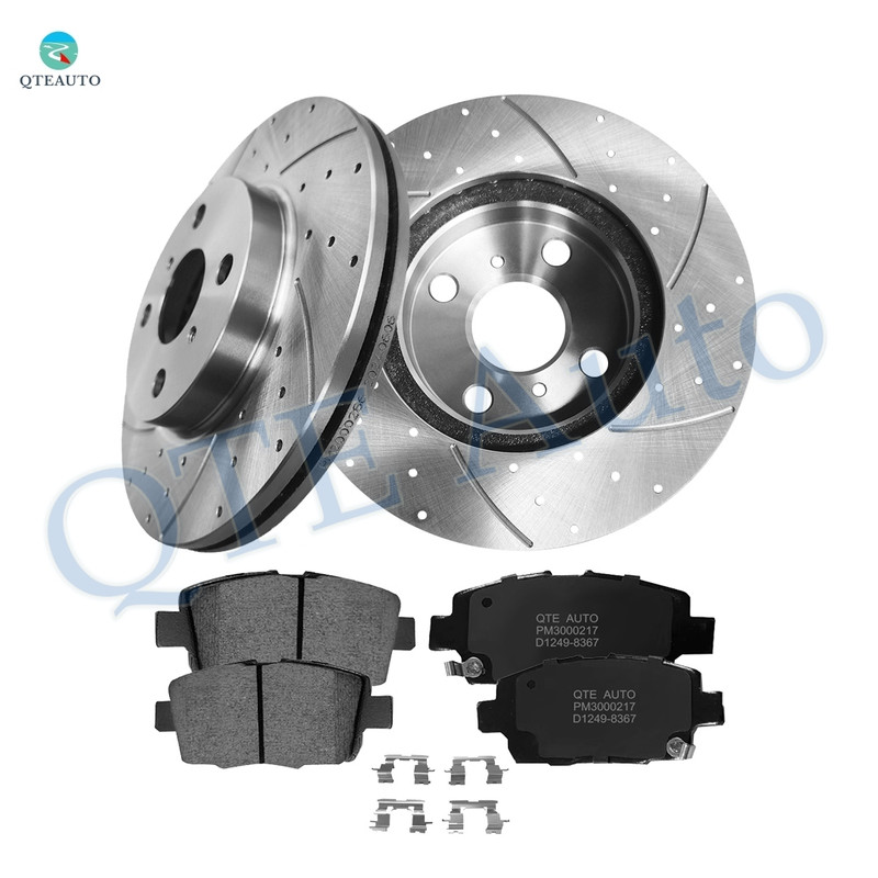 Set of 6 Front 255mm Drilled Slotted Brake Disc Rotors-Ceramic Brake Pad Kit For 2004-2006 Scion XA